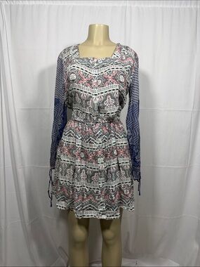 Boho  Long Sleeve 
Printed Tiered Mini Dress